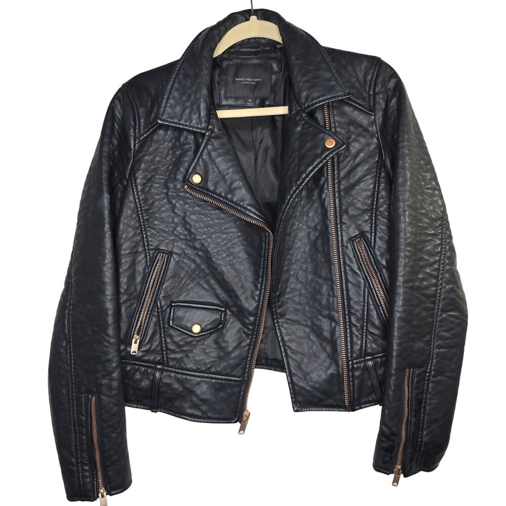 Marc NewYork SzM Faux Black Thick Sturdy 3D surface Moto Biker Jacket Gangster‎
